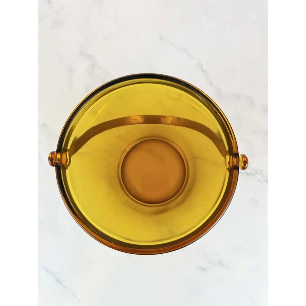 VTG Fostoria Amber Glass Ice Bucket MCM Barware Metal Handle 6